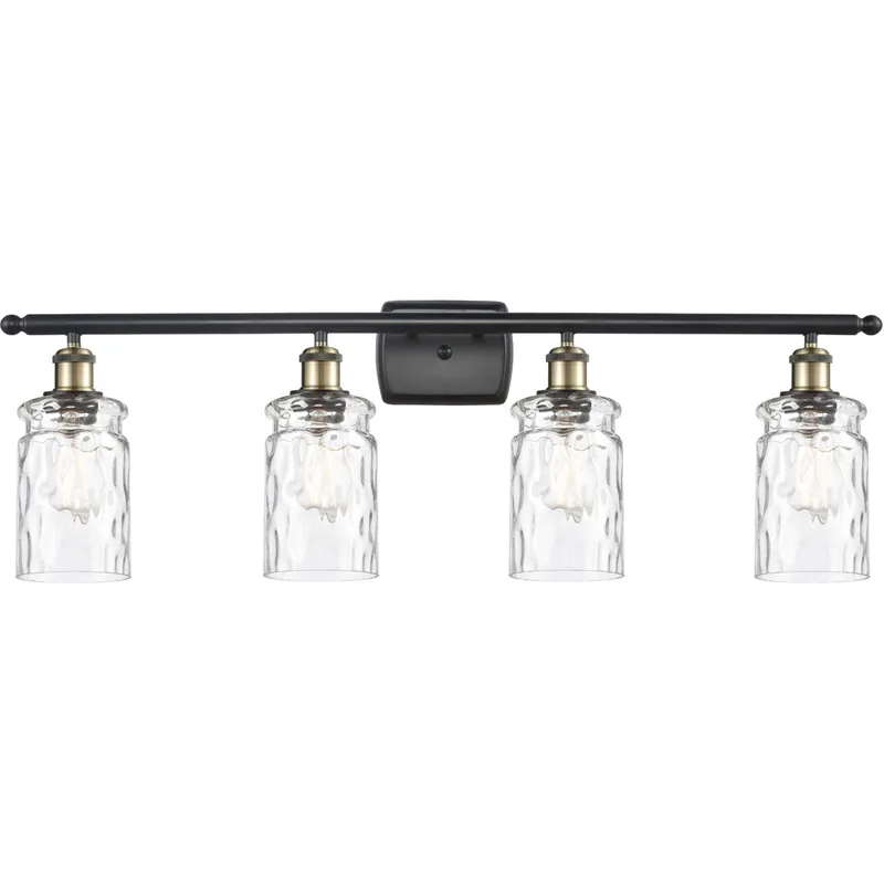 Ballston Candor 4 Light 36 inch Black Antique Brass Bath Vanity Light Wall Light in Clear Waterglass, Ballston