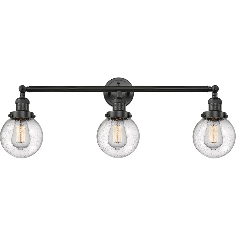 Franklin Restoration Beacon LED 30 inch Matte Black Bath Vanity Light Wall Light in Seedy Glass, Franklin Restoration