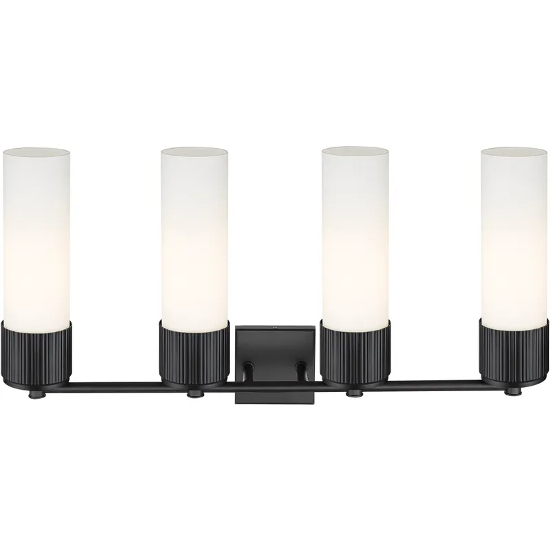 Bolivar 4 Light 31 inch Matte Black Bath Vanity Light Wall Light in Matte White Glass