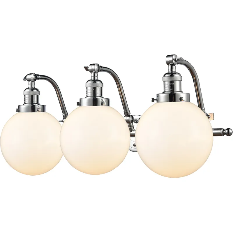 Franklin Restoration Large Beacon LED 28 inch Polished Chrome Bath Vanity Light Wall Light in Matte White Glass, Franklin Restoration