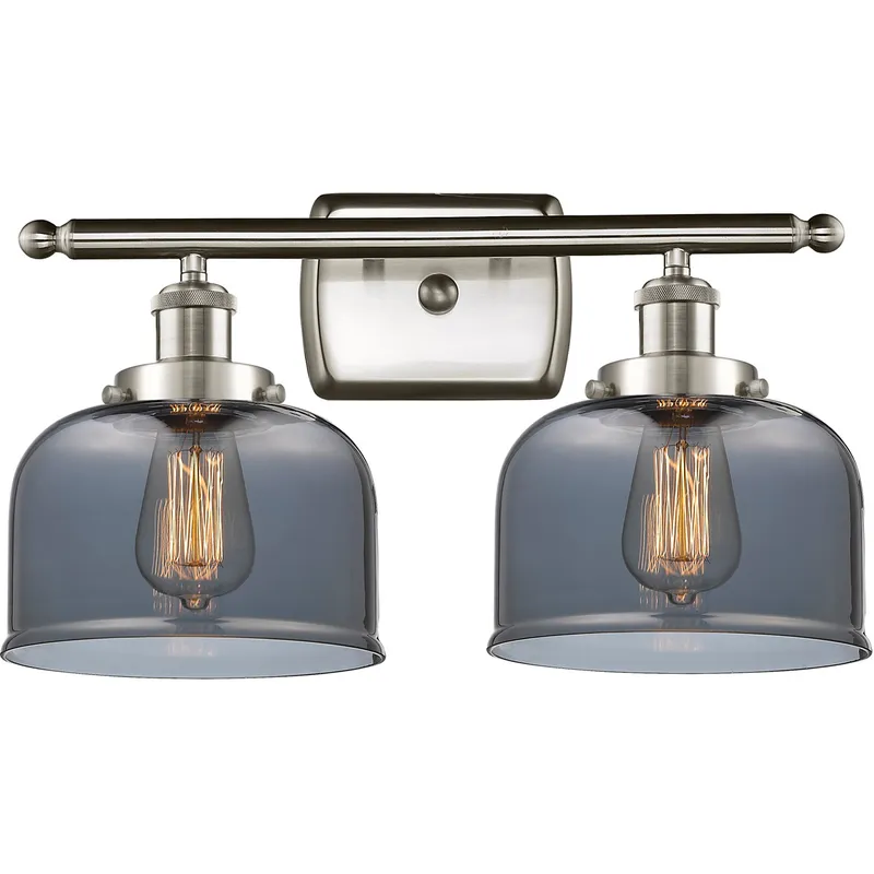 Ballston Large Bell 2 Light 16 inch Brushed Satin Nickel Bath Vanity Light Wall Light in Light Smoke Glass, Ballston