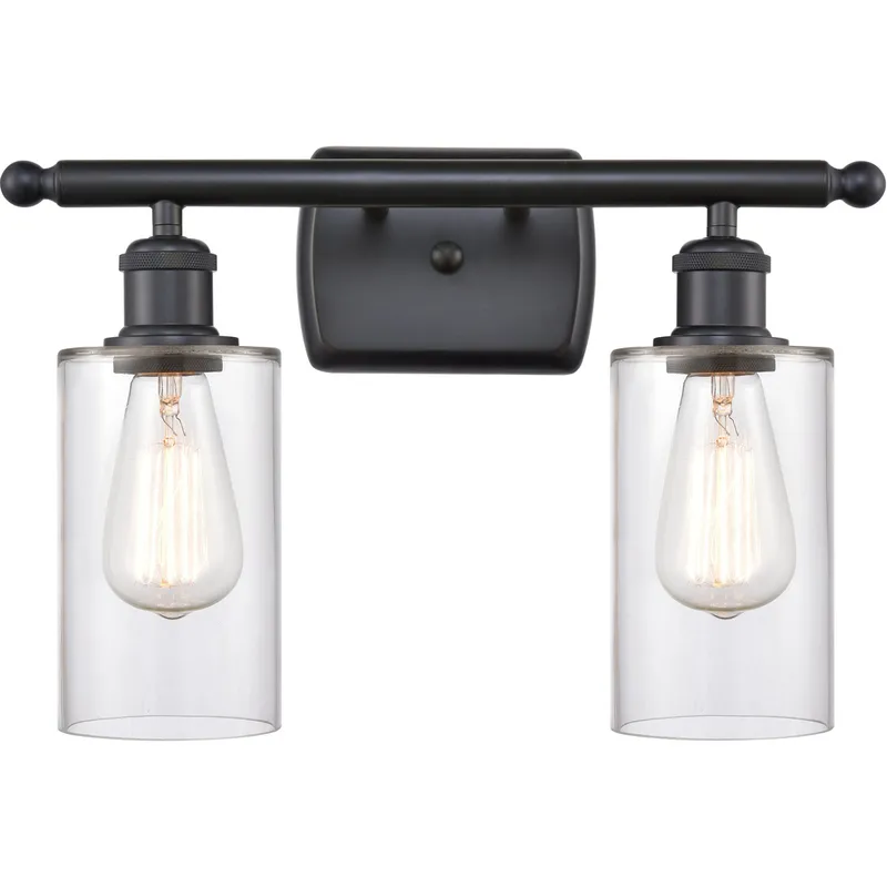 Ballston Clymer 2 Light 16 inch Matte Black Bath Vanity Light Wall Light in Clear Glass, Ballston