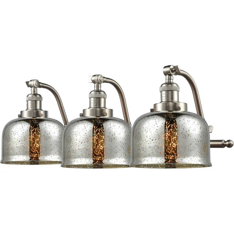 Franklin Restoration Large Bell LED 28 inch Brushed Satin Nickel Bath Vanity Light Wall Light in Silver Plated Mercury Glass, Franklin Restoration