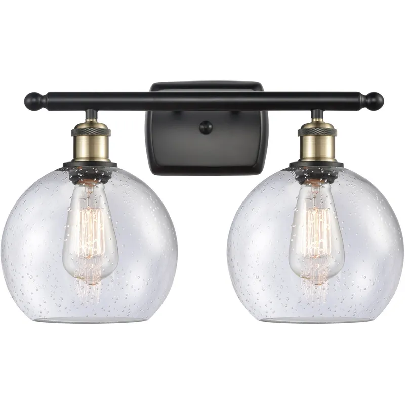 Ballston Athens LED 18 inch Black Antique Brass Bath Vanity Light Wall Light in Seedy Glass