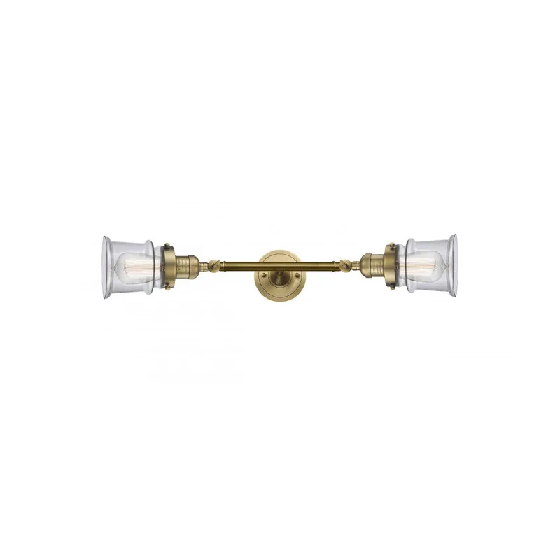 Franklin Restoration Small Canton 2 Light 6 inch Brushed Brass Bath Vanity Light Wall Light in Clear Glass, Franklin Restoration