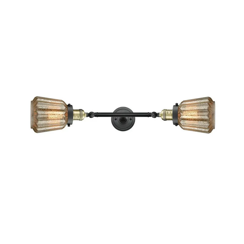 Franklin Restoration Chatham 2 Light 6 inch Black Antique Brass Bath Vanity Light Wall Light in Mercury Glass, Franklin Restoration