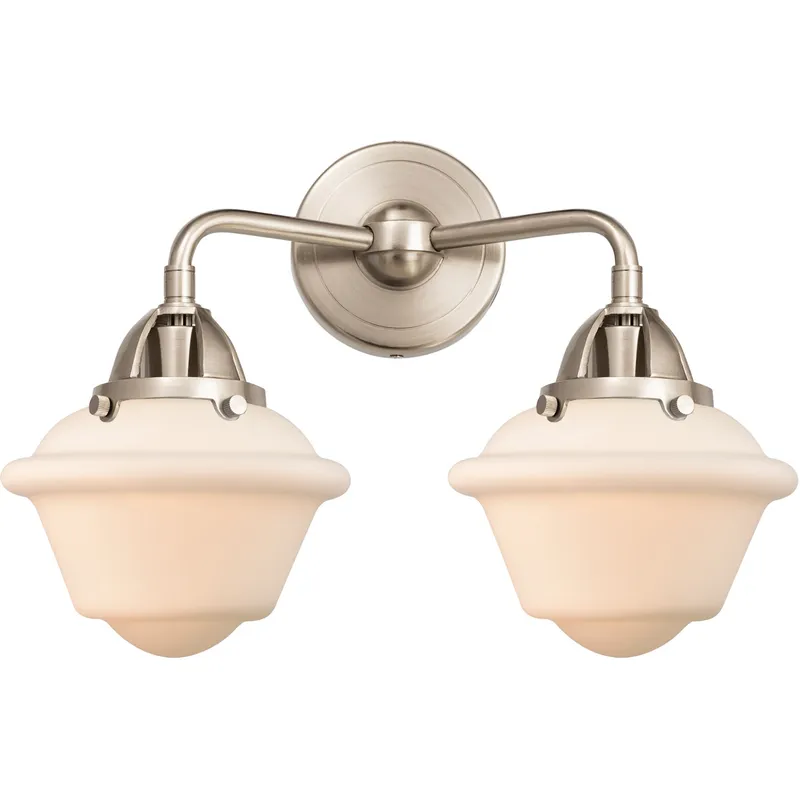 Nouveau 2 Small Oxford 2 Light 16 inch Brushed Satin Nickel Bath Vanity Light Wall Light in Matte White Glass