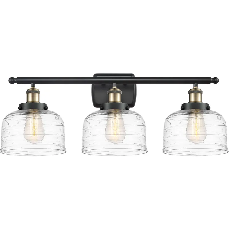 Ballston Bell LED 26 inch Black Antique Brass Bath Vanity Light Wall Light in Clear Deco Swirl Glass