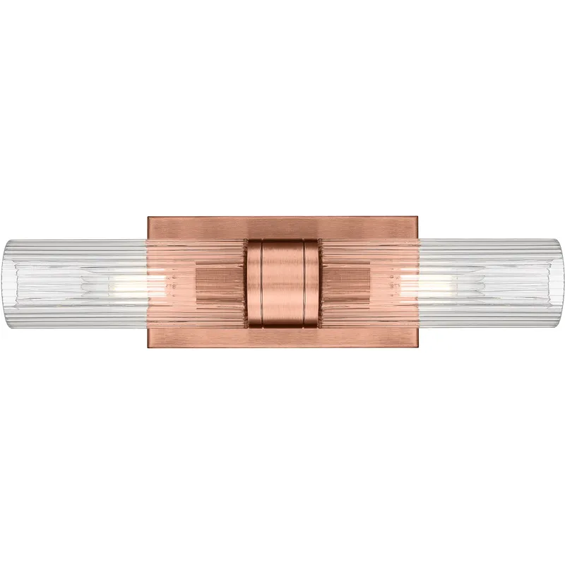 Ballston Urban 2 Light 18 inch Antique Copper Bath Vanity Light Wall Light in Striped Clear Glass