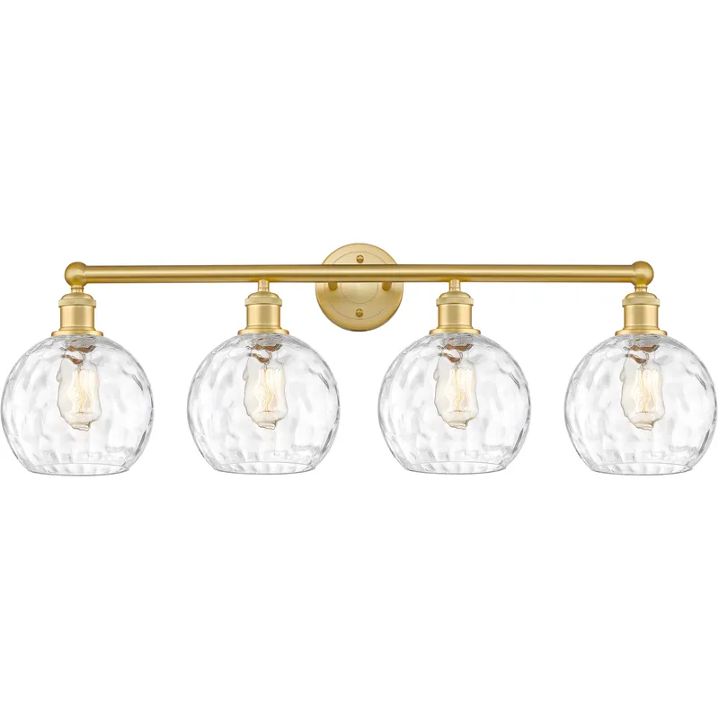 Athens Water Glass 4 Light 35 inch Satin Gold Bath Vanity Light Wall Light in Clear Glass