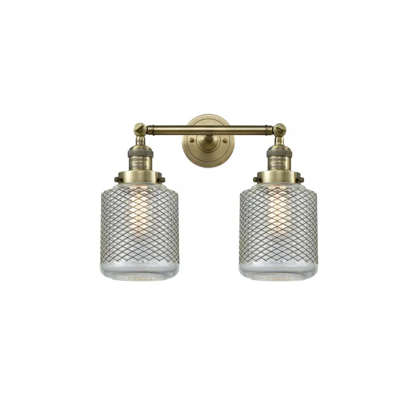 Franklin Restoration Stanton 2 Light 16 inch Antique Brass Bath Vanity Light Wall Light in Incandescent, Clear Wire Mesh Glass, Franklin Restoration