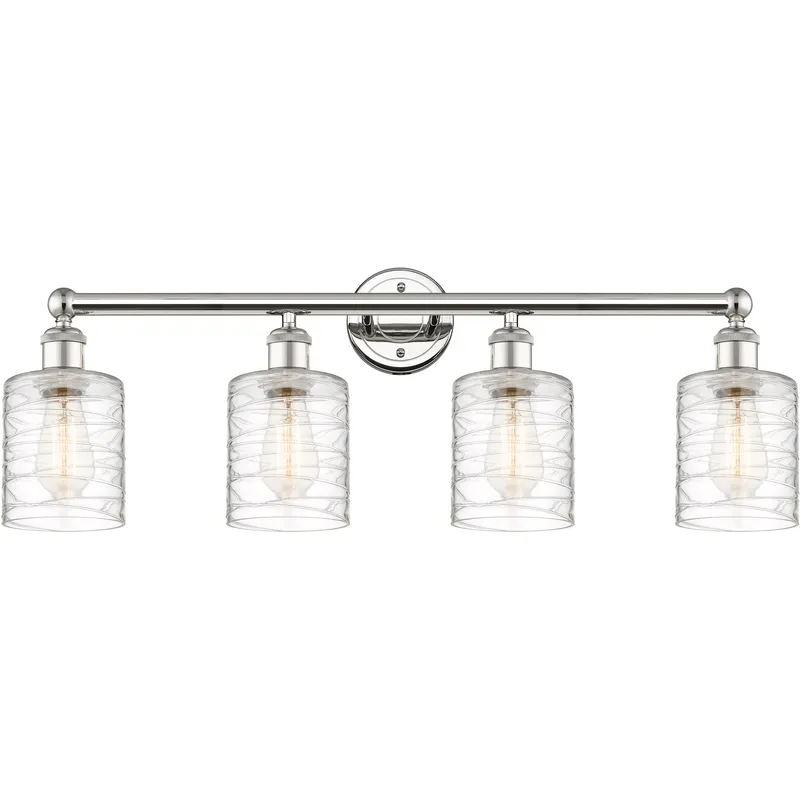 Cobbleskill 4 Light 32 inch Polished Nickel Bath Vanity Light Wall Light in Deco Swirl