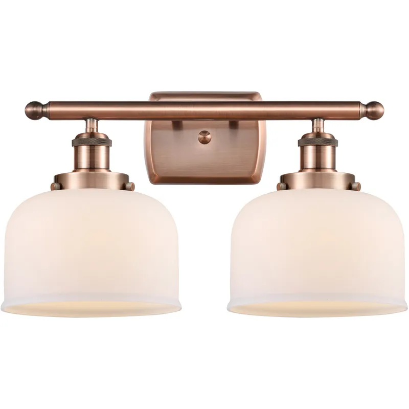 Ballston Large Bell 2 Light 16 inch Antique Copper Bath Vanity Light Wall Light in Matte White Glass