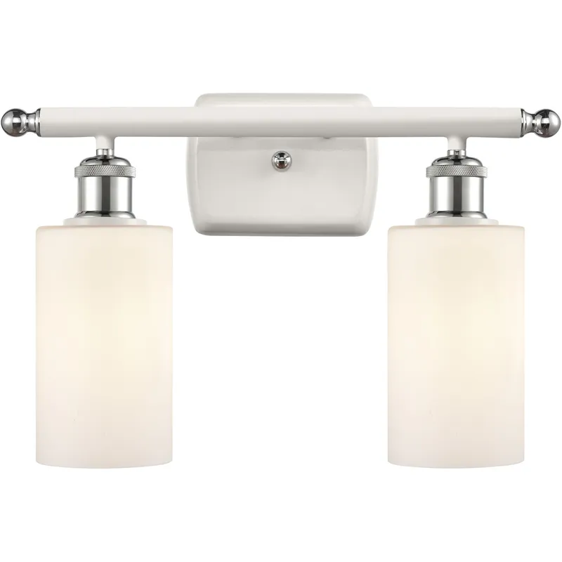 Ballston Clymer 2 Light 16 inch White and Polished Chrome Bath Vanity Light Wall Light in Matte White Glass, Ballston