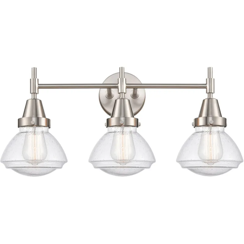 Caden LED 25 inch Satin Nickel Bath Vanity Light Wall Light in Seedy Glass
