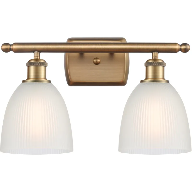Ballston Castile 2 Light 16 inch Brushed Brass Bath Vanity Light Wall Light in White Glass, Ballston