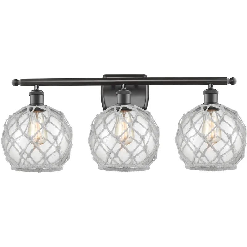 Ballston Farmhouse Rope 3 Light 28 inch Oil Rubbed Bronze Bath Vanity Light Wall Light in Bulb Not Included, Clear Glass with White Rope, Ballston