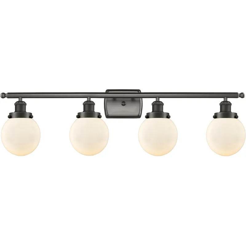 Ballston Beacon 4 Light 36 inch Oil Rubbed Bronze Bath Vanity Light Wall Light in Matte White Glass, Ballston