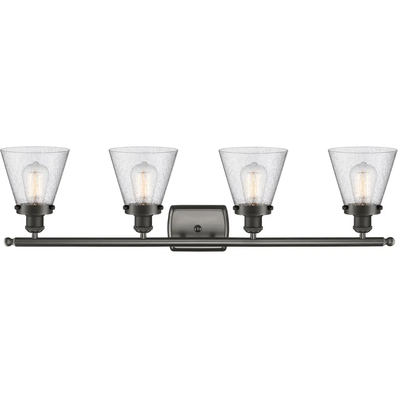 Ballston Small Cone 4 Light 36 inch Oil Rubbed Bronze Bath Vanity Light Wall Light in Seedy Glass, Ballston