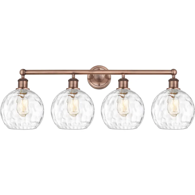 Athens Water Glass 4 Light 35 inch Antique Copper Bath Vanity Light Wall Light in Clear Glass