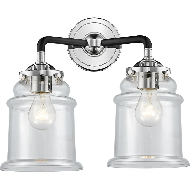 Nouveau Canton 2 Light 14 inch Black Polished Nickel Bath Vanity Light Wall Light in Clear Glass, Nouveau