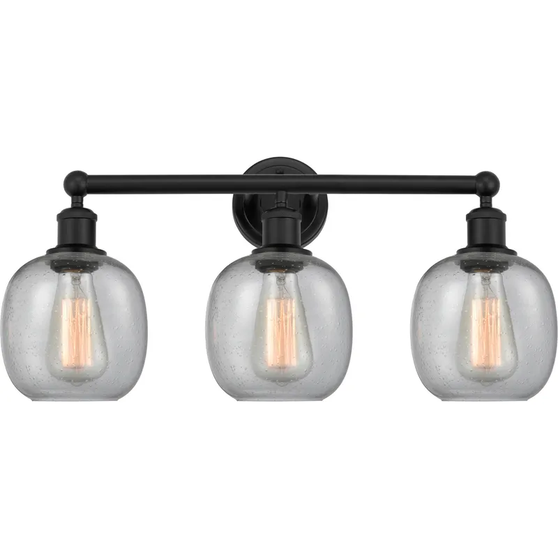 Edison Belfast 3 Light 24 inch Matte Black Bath Vanity Light Wall Light in Seedy Glass