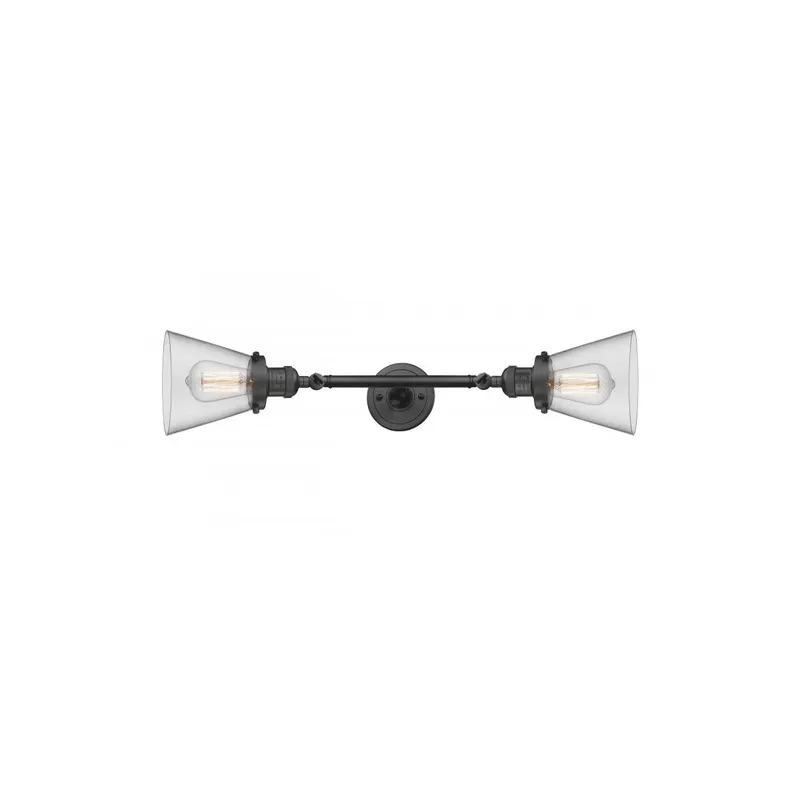 Franklin Restoration Small Cone 2 Light 6 inch Oil Rubbed Bronze Bath Vanity Light Wall Light in Clear Glass, Franklin Restoration