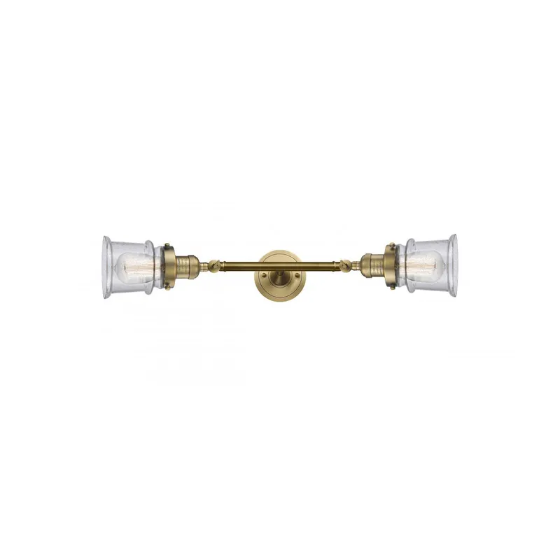Franklin Restoration Small Canton 2 Light 6 inch Brushed Brass Bath Vanity Light Wall Light in Seedy Glass, Franklin Restoration