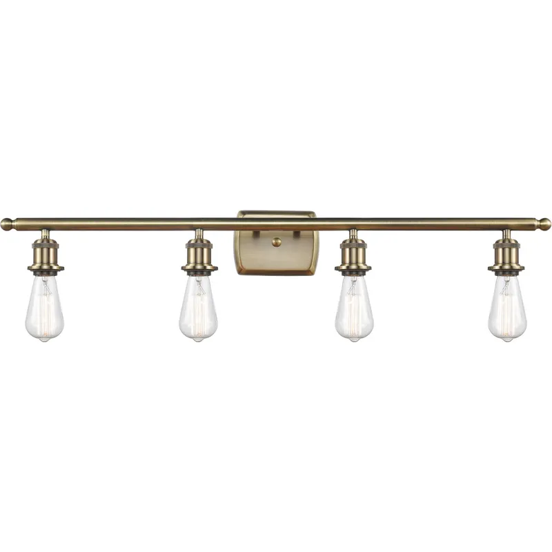 Ballston Bare Bulb 4 Light 36 inch Antique Brass Bath Vanity Light Wall Light in Incandescent, No Shade, Ballston