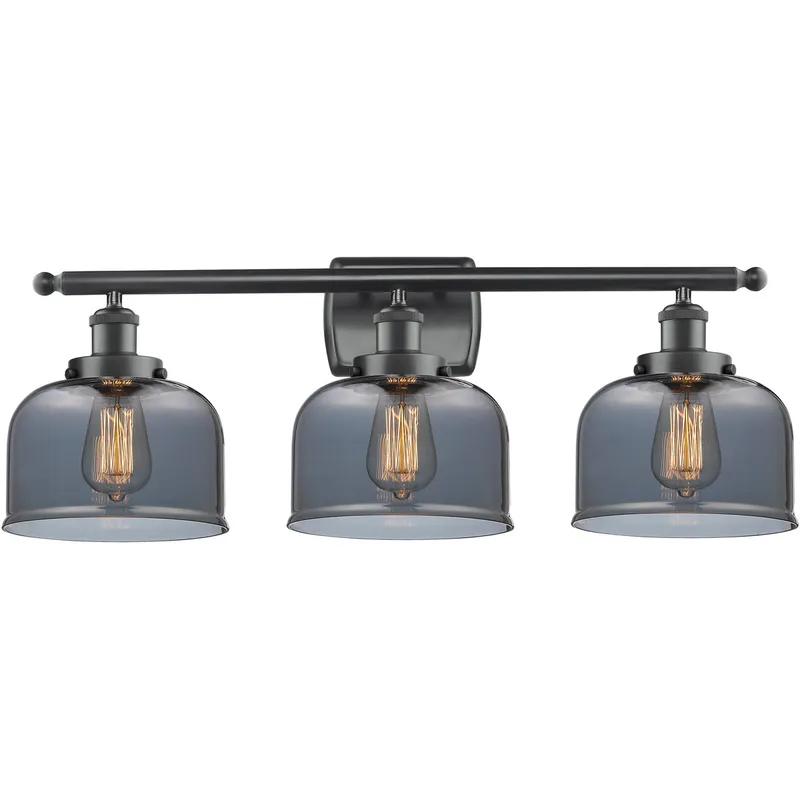 Ballston Large Bell LED 26 inch Matte Black Bath Vanity Light Wall Light in Plated Smoke Glass, Ballston