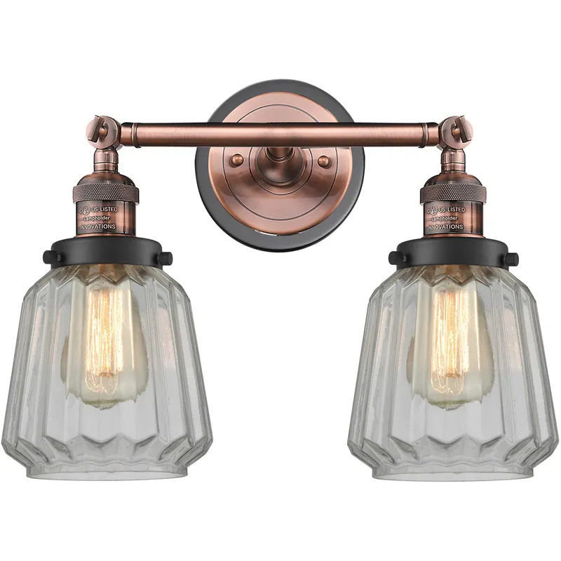 Franklin Restoration Chatham 2 Light 16 inch Antique Copper Bath Vanity Light Wall Light in Clear Glass