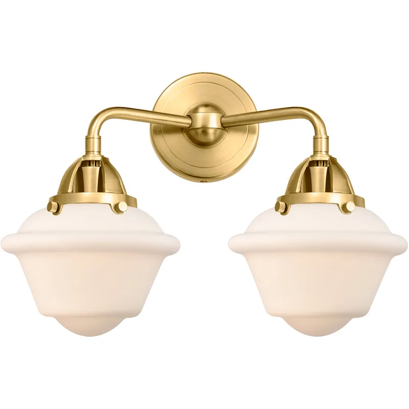 Nouveau 2 Small Oxford 2 Light 16 inch Satin Gold Bath Vanity Light Wall Light in Matte White Glass
