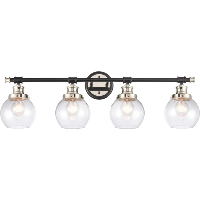 Saybrook LED 33.25 inch Black Polished Nickel Bath Vanity Light Wall Light in Seedy Glass