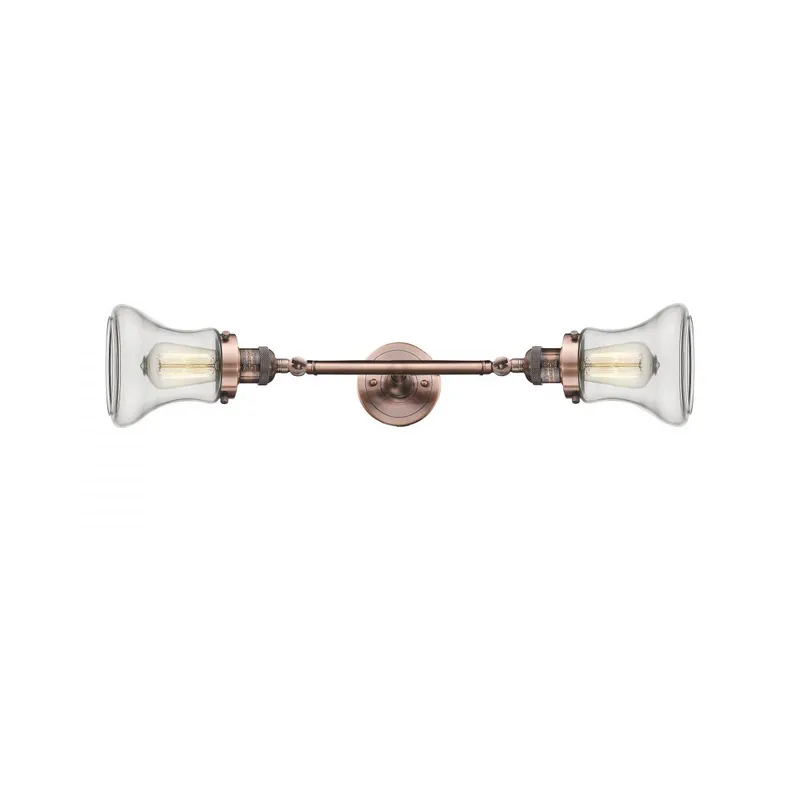 Franklin Restoration Bellmont 2 Light 6 inch Antique Copper Bath Vanity Light Wall Light in Clear Glass, Franklin Restoration