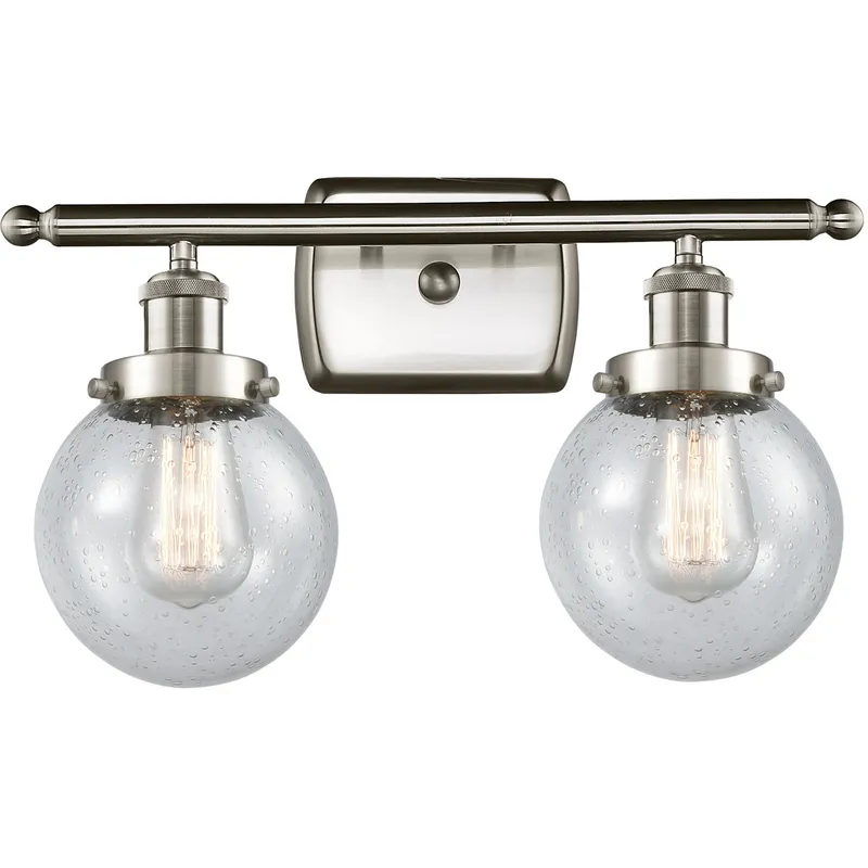 Ballston Beacon 2 Light 16 inch Brushed Satin Nickel Bath Vanity Light Wall Light in Seedy Glass, Ballston
