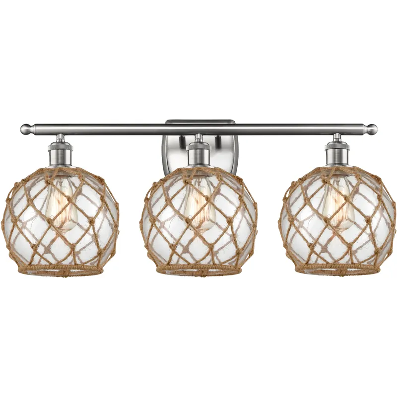 Ballston Farmhouse Rope LED 28 inch Brushed Satin Nickel Bath Vanity Light Wall Light in Clear Glass with Brown Rope, Ballston