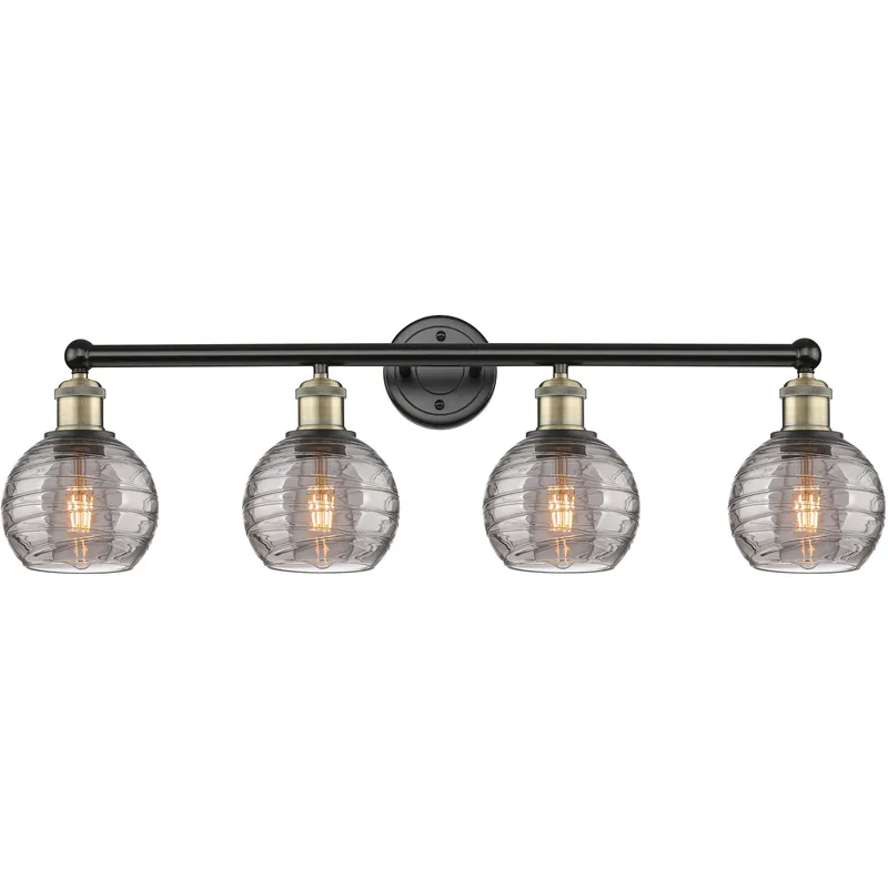 Edison Athens Deco Swirl 4 Light 32.88 inch Black Antique Brass Bath Vanity Light Wall Light