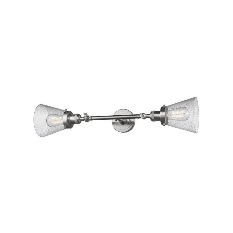 Franklin Restoration Small Cone 2 Light 6 inch Brushed Satin Nickel Bath Vanity Light Wall Light in Seedy Glass, Franklin Restoration