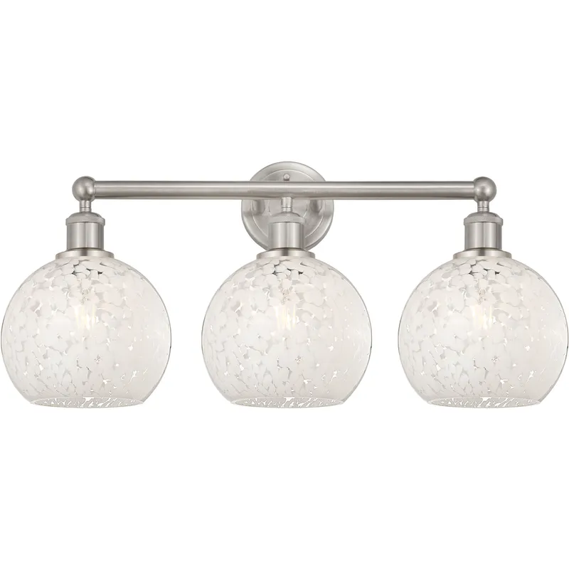 Edison White Mouchette 3 Light 26 inch Satin Nickel Bath Vanity Light Wall Light