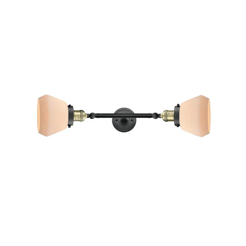 Franklin Restoration Fulton 2 Light 7 inch Black Antique Brass Bath Vanity Light Wall Light in Matte White Glass, Franklin Restoration