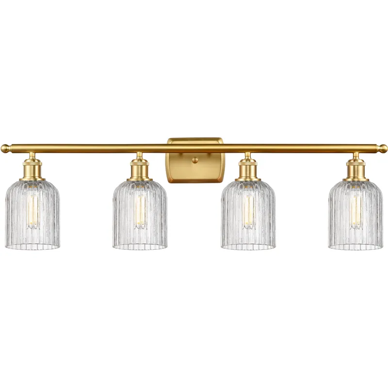 Bridal Veil 4 Light 35 inch Satin Gold Bath Vanity Light Wall Light in Clear