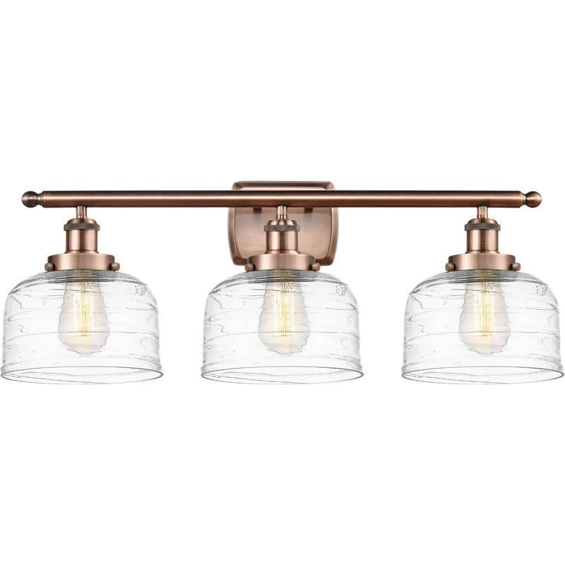 Ballston Bell LED 26 inch Antique Copper Bath Vanity Light Wall Light in Clear Deco Swirl Glass