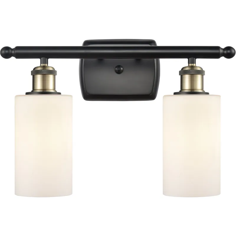 Ballston Clymer 2 Light 16 inch Black Antique Brass Bath Vanity Light Wall Light in Matte White Glass, Ballston