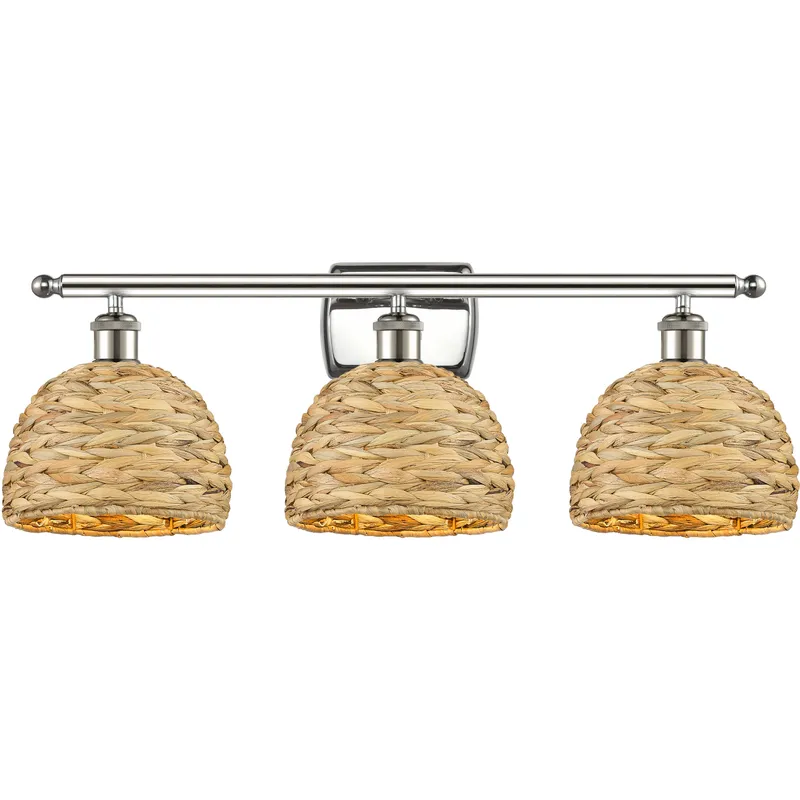 Woven Rattan 3 Light 28 inch Polished Nickel Bath Vanity Light Wall Light