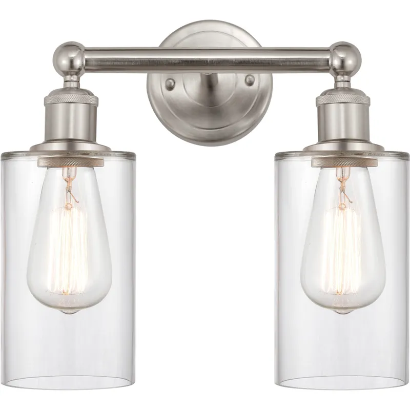 Edison Clymer 2 Light 13 inch Brushed Satin Nickel Bath Vanity Light Wall Light in Clear Glass