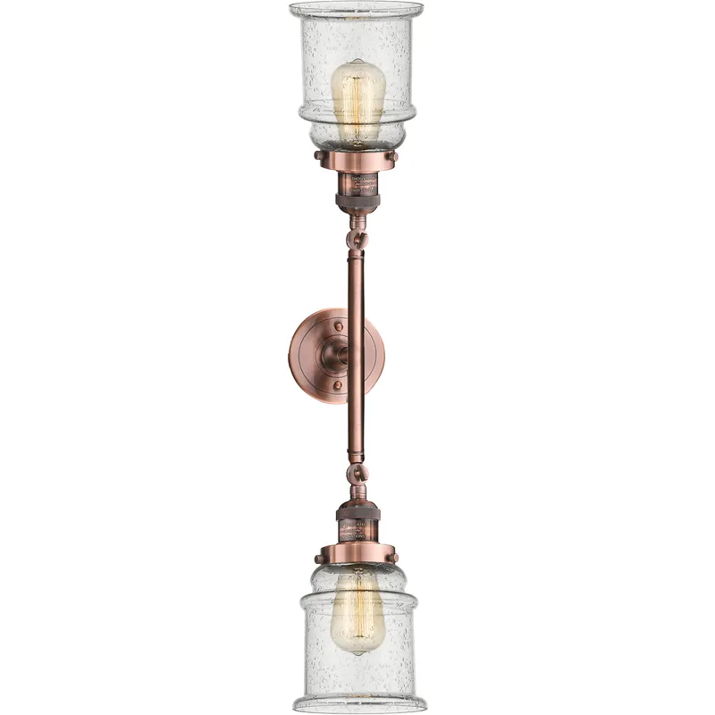 Franklin Restoration Canton 2 Light 17 inch Antique Copper Bath Vanity Light Wall Light in Seedy Glass, Franklin Restoration
