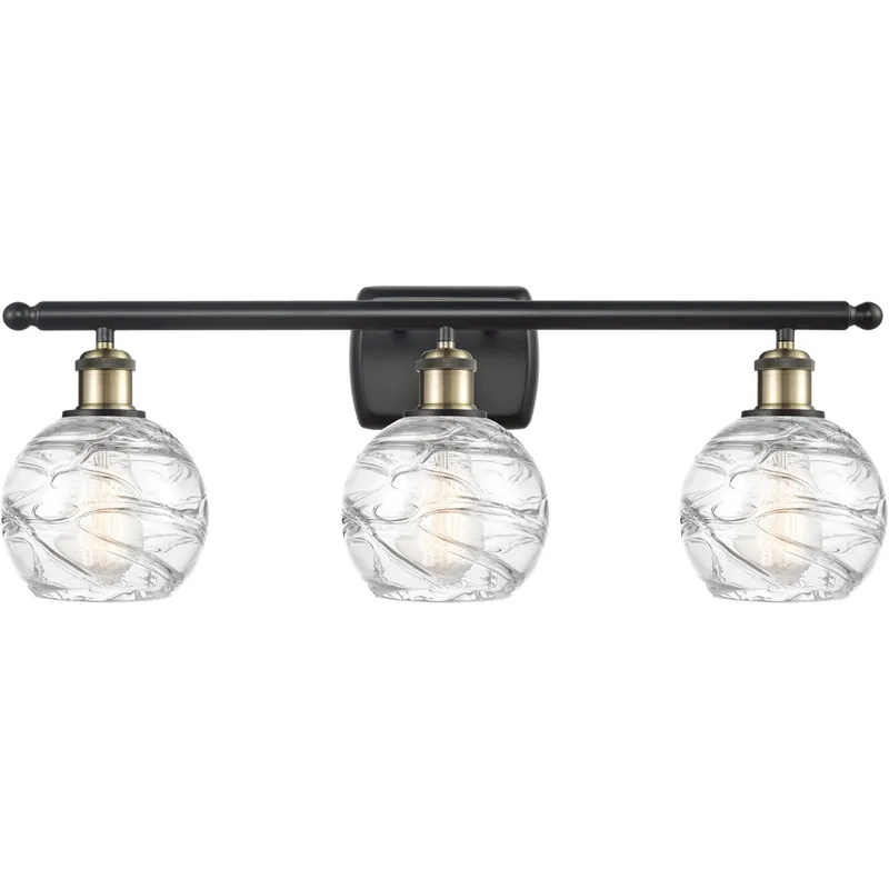 Ballston Small Deco Swirl 3 Light 26 inch Black Antique Brass Bath Vanity Light Wall Light, Ballston