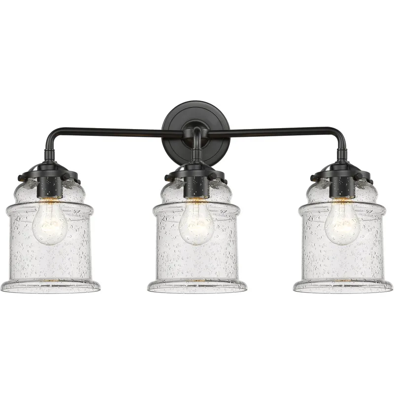 Nouveau Small Canton 3 Light 23 inch Oil Rubbed Bronze Bath Vanity Light Wall Light in Seedy Glass, Nouveau