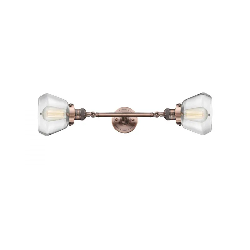 Franklin Restoration Fulton 2 Light 7 inch Antique Copper Bath Vanity Light Wall Light in Clear Glass, Franklin Restoration