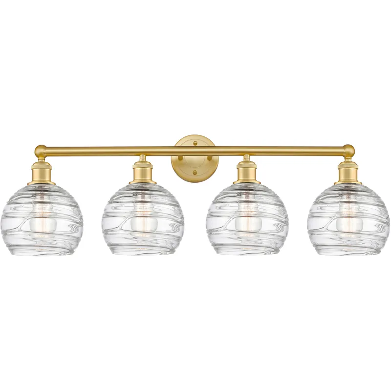 Athens Deco Swirl 4 Light 35 inch Satin Gold Bath Vanity Light Wall Light in Clear Deco Swirl Glass